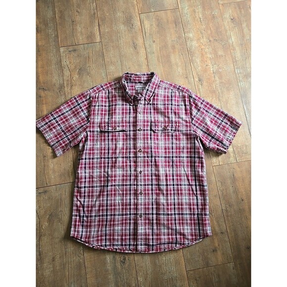 Carhartt Mens Large Short Sleeve Button‎ Down Shirt Plaid - Picture 1 of 7